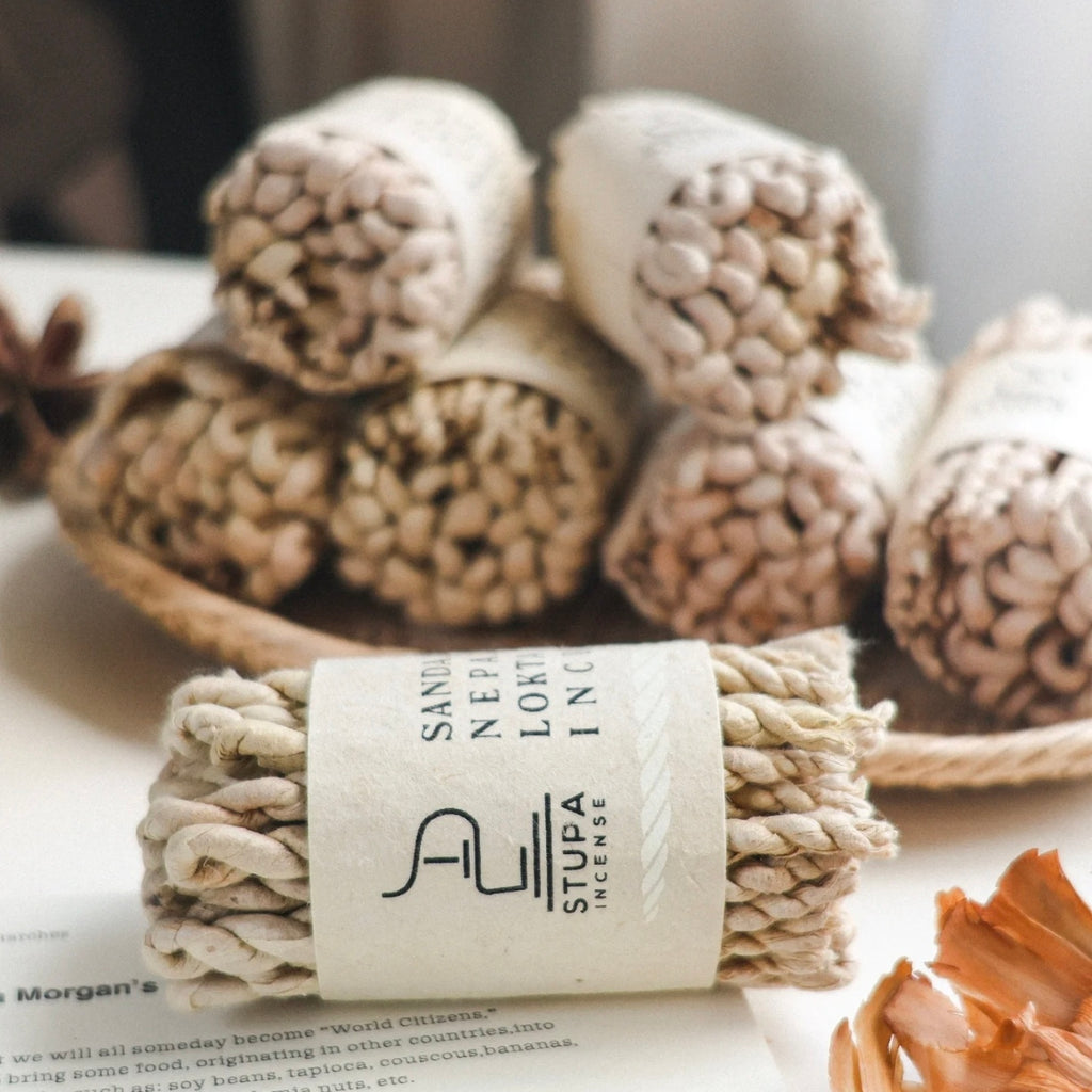Himalayan Temple Sanctuary: Handmade Nepalese Lokta Paper Rope Incense (Sandalwood, Basil, and Wild Herbs)