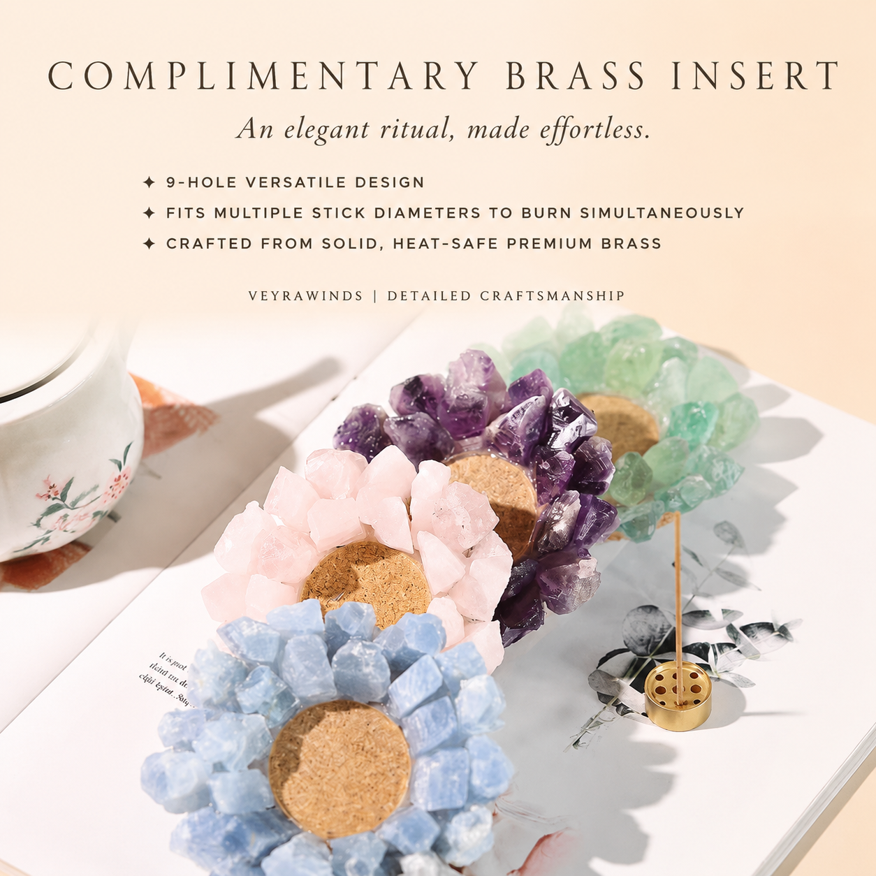 Sacred Bloom: Handcrafted Crystal Lotus Incense Vessel