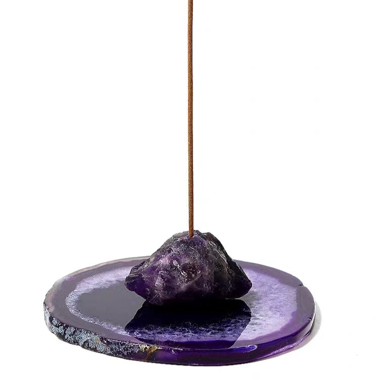Sacred Harmony: One-of-a-Kind Purple Agate Slice and Amethyst Incense Tray
