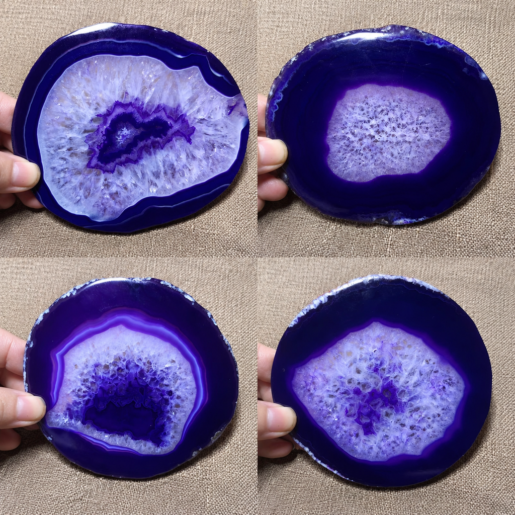 Sacred Harmony: One-of-a-Kind Purple Agate Slice and Amethyst Incense Tray