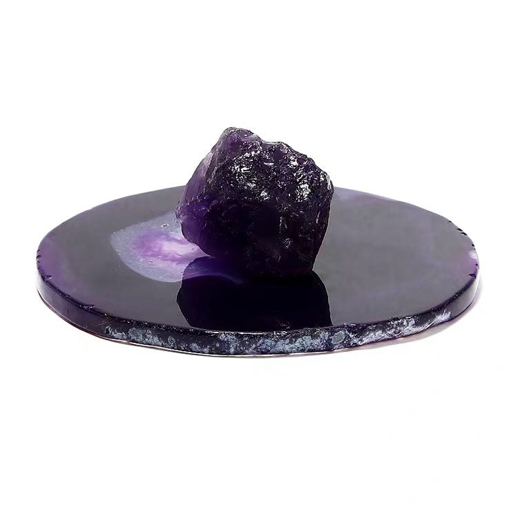 Sacred Harmony: One-of-a-Kind Purple Agate Slice and Amethyst Incense Tray