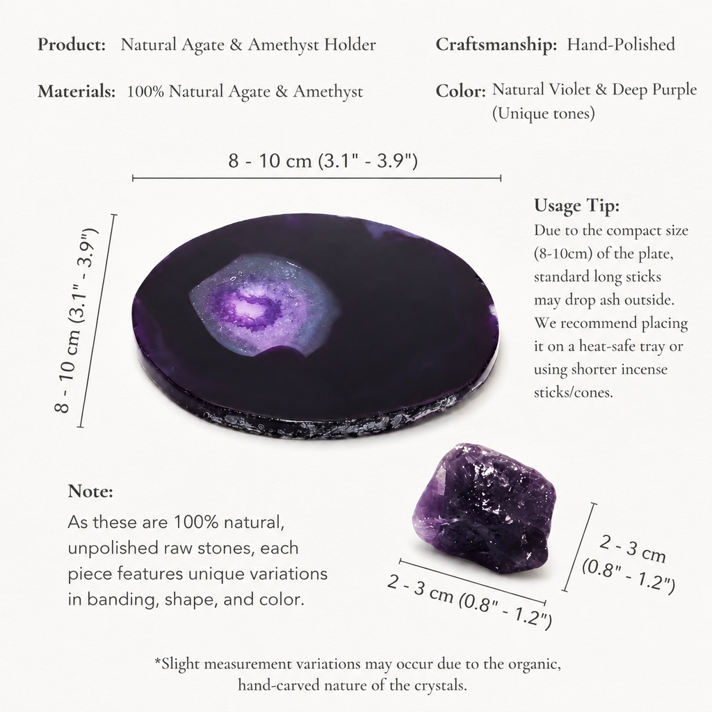 Sacred Harmony: One-of-a-Kind Purple Agate Slice and Amethyst Incense Tray